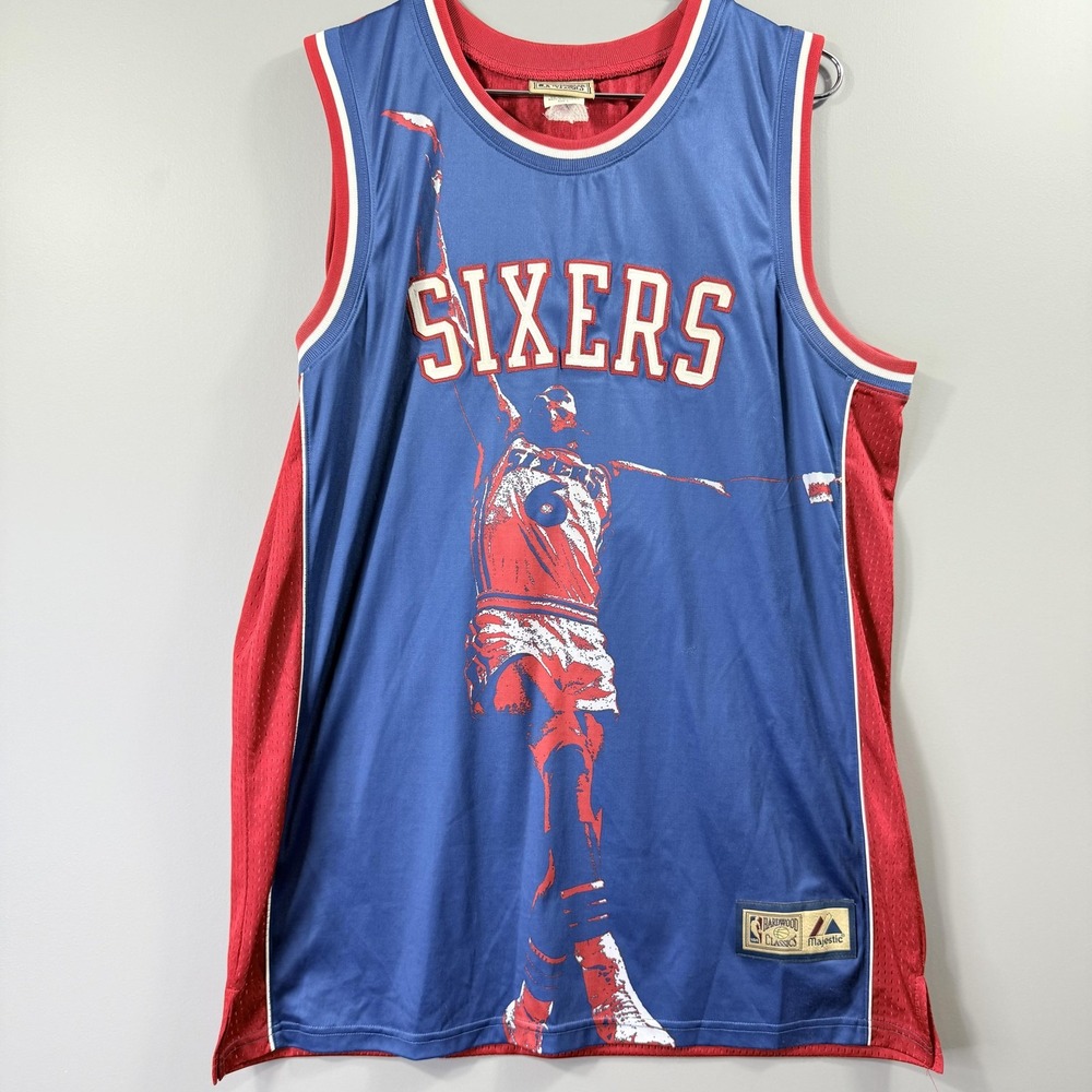 Philadelphia 76ers Jersey Mens Large Blue NBA Majestic Julius Erving 6 Hardwood